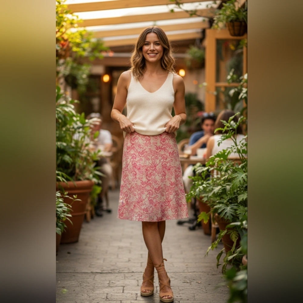 Pink and Cream Paisley Skirt